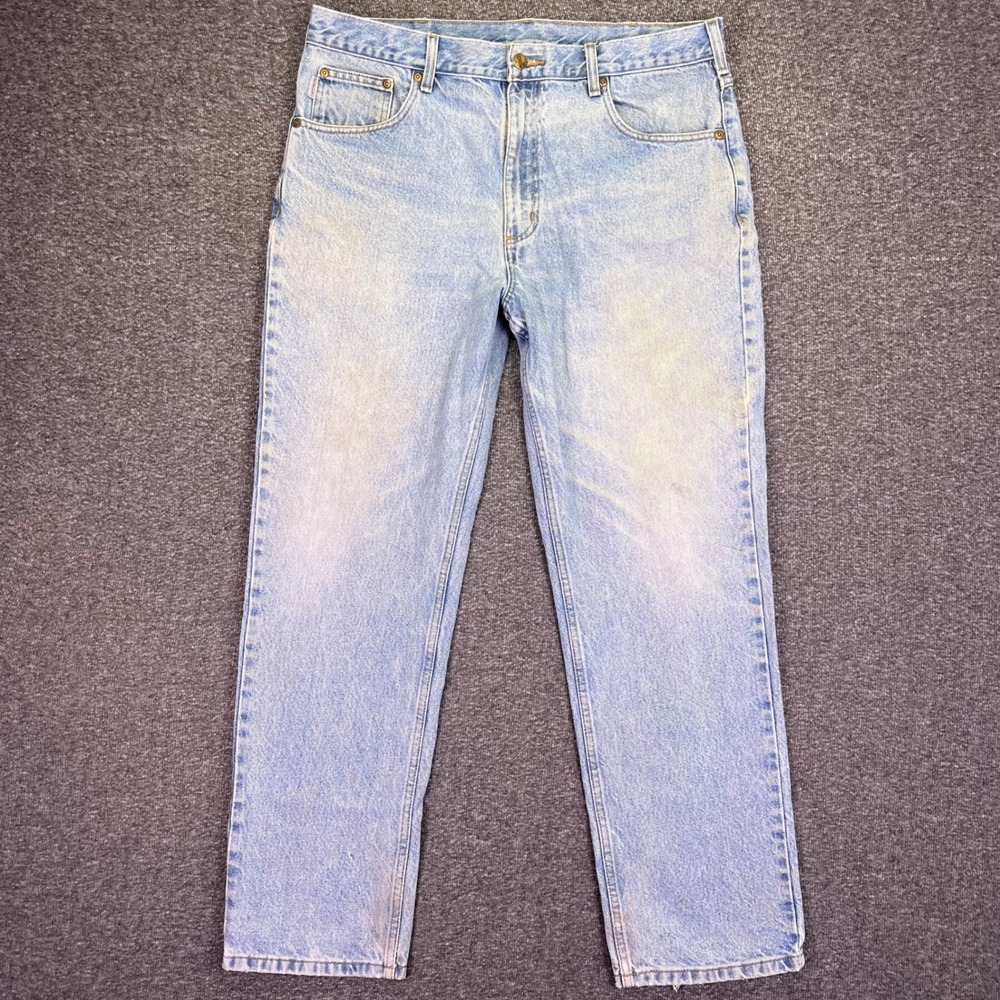 Carhartt B18-STW Straight Fit Jeans Mens 37x29 Light Wash Blue Workwear Denim